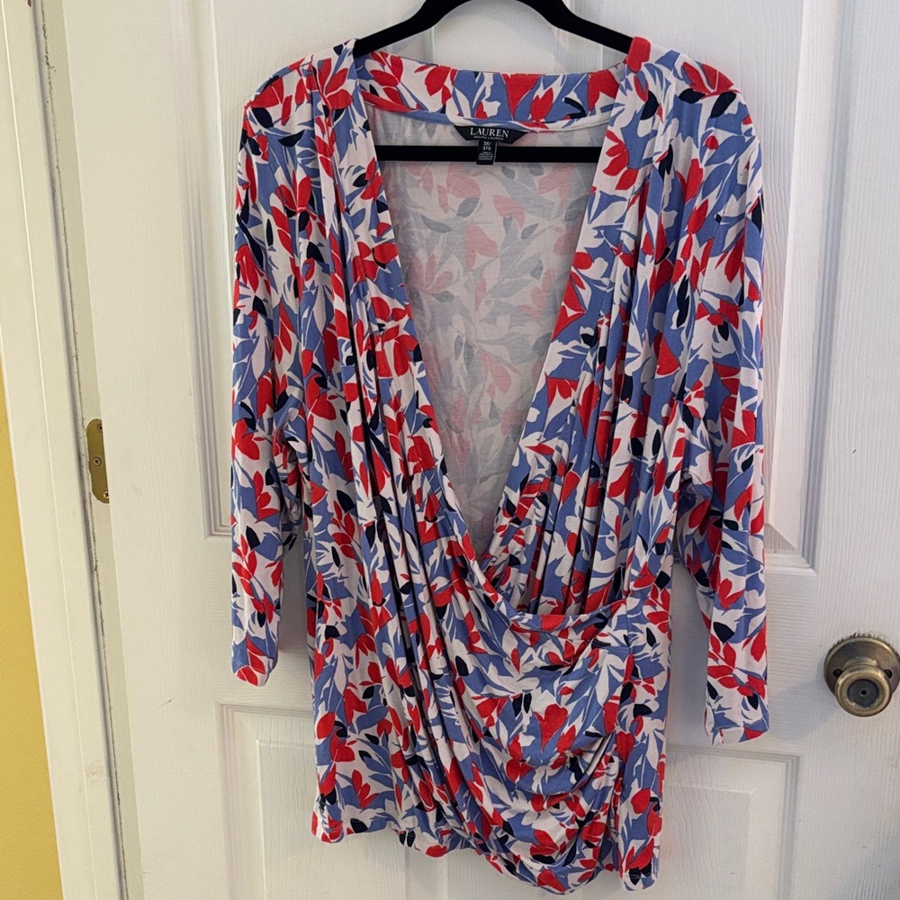 Lauren Ralph Lauren Multicolor Floral Drape Blouse